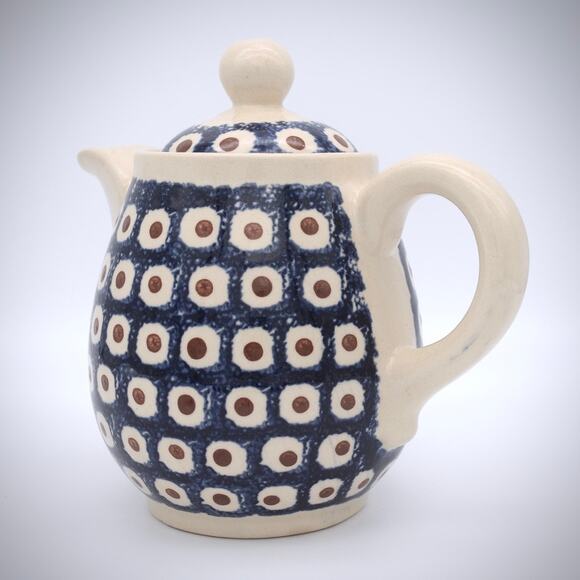 Vintage Bunzlau Ceramic Teapot Peacock Eye Pattern - Picture 1 of 10